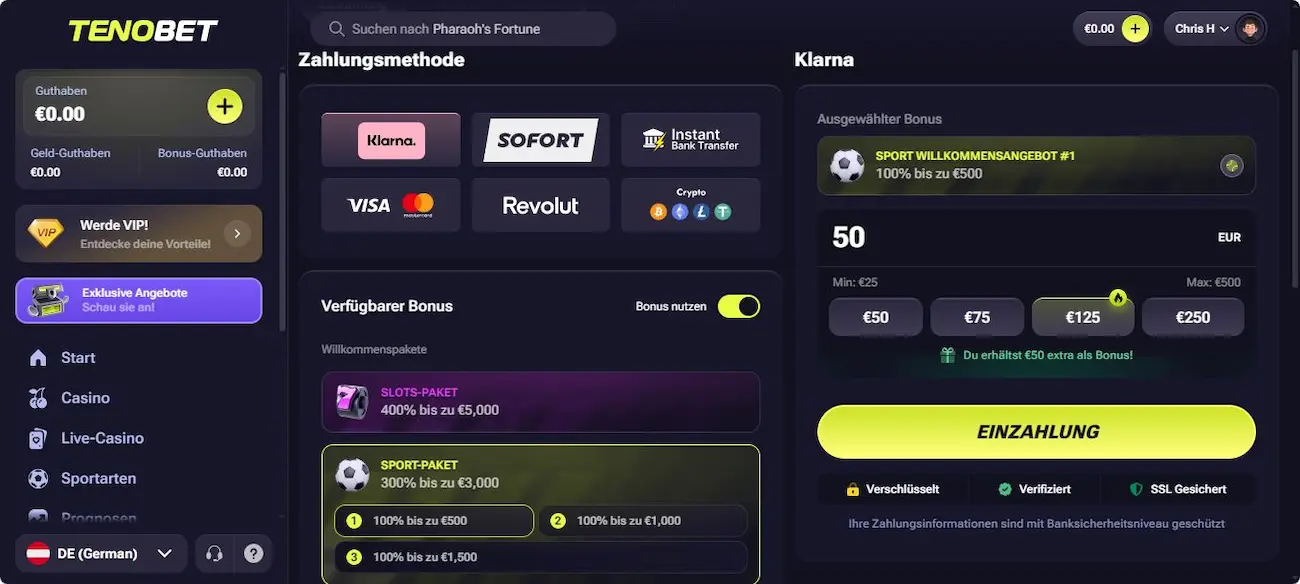 TenoBet Einzahlung im Testbericht