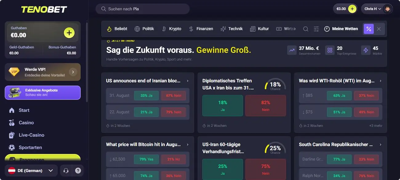 TenoBet Prognosemarkt: Die andere Art zu wetten