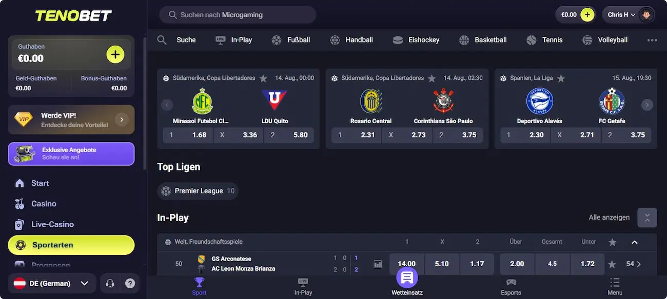 TenoBet Sportwetten Angebot - eine kurze Übersicht