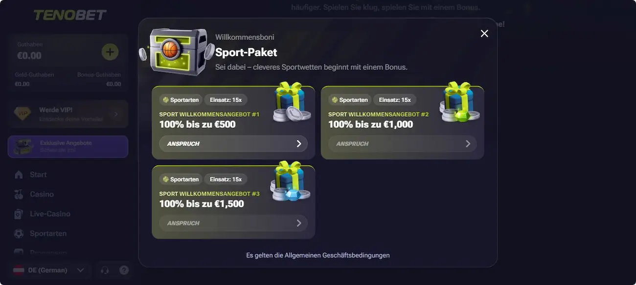 TenoBet Test vom Sportwetten Bonus