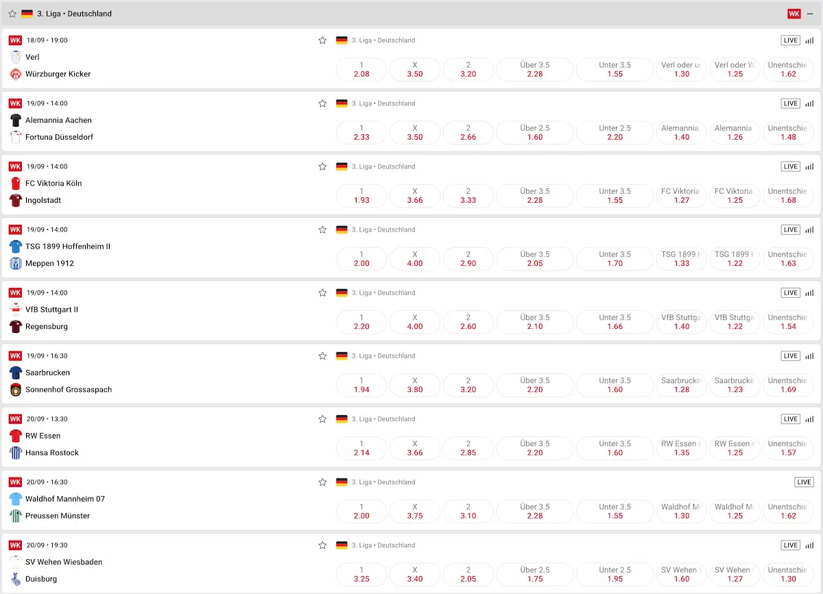 3. Liga Quoten zum 7. Spieltag // Bild: Betista