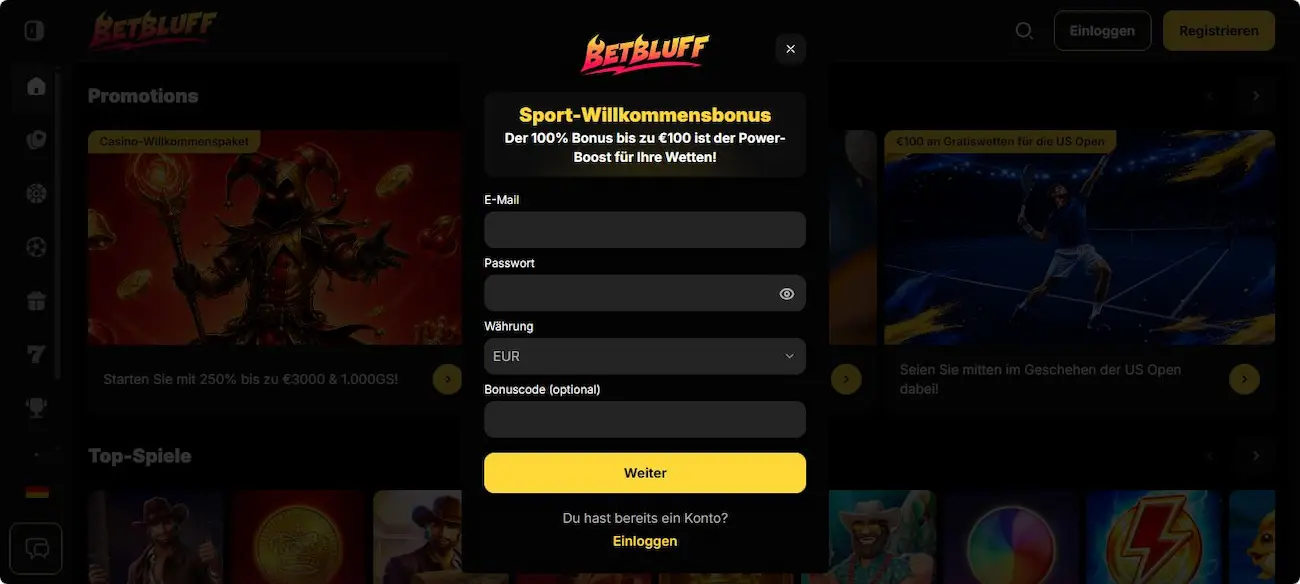 BetBluff Bonuscode - hier trägst du ihn ein!