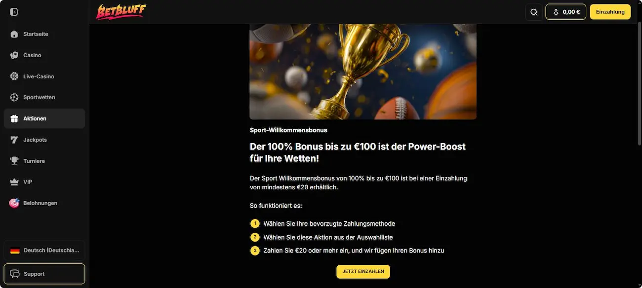 Der klassische Neukundenbonus bei BetBluff