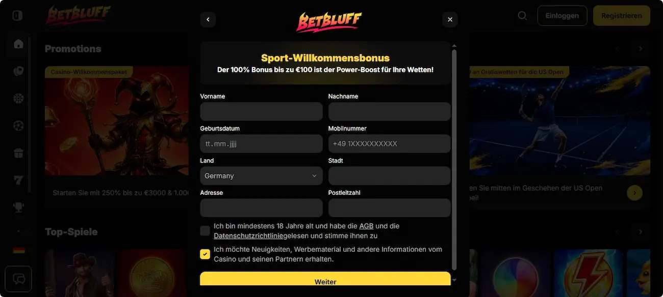 BetBluff Registrierung: So meldest du dich an!