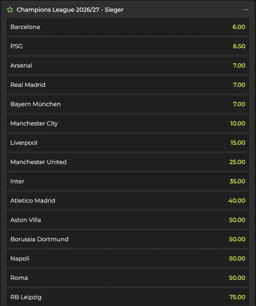 Wer wird Champions League Sieger 26/27 // Bild: Betano