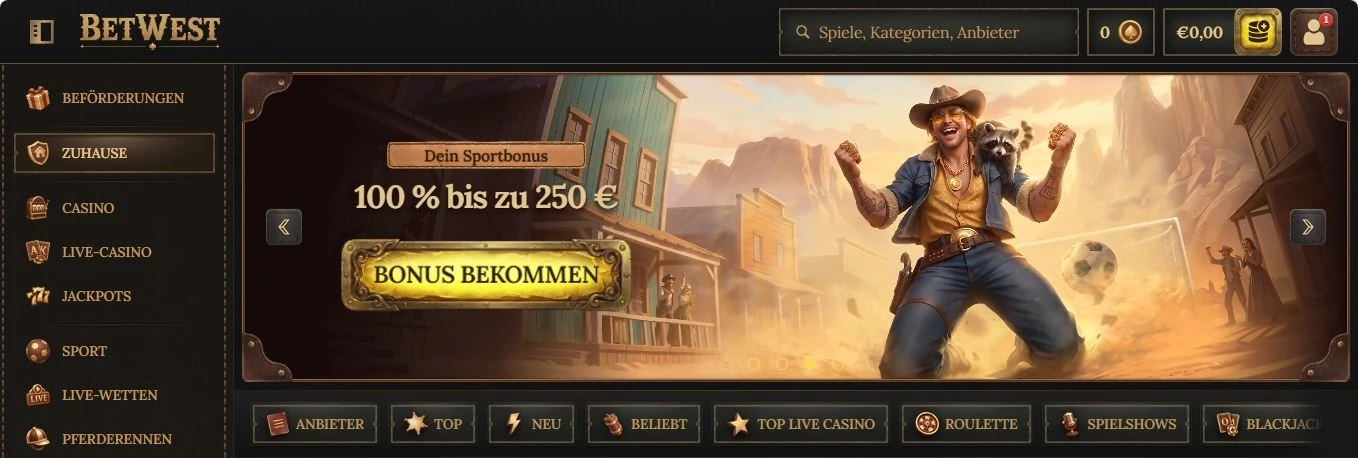 BetWest Sportwetten Neukundenbonus bis zu 250 Euro